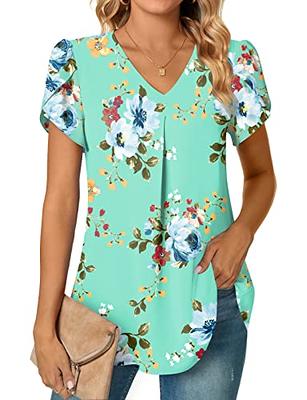Anyally Womens Summer Dressy Chiffon Blouses V Neck Petal Short Sleeve Tunic  Tops for Leggings Casual T-Shirts, L Khaki - Yahoo Shopping