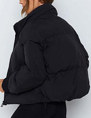 Tanming Women's Cropped Puffer Jacket Full Zip Lightweight Black