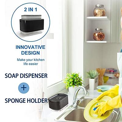 Kitchen Dish Soap Dispenser With Sponge Holder, 2-in-1 Countertop