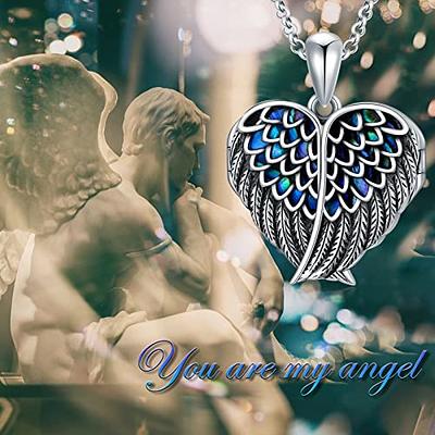 SOULMEET Angel Wing Heart Locket Necklace That Holds Picture Photo