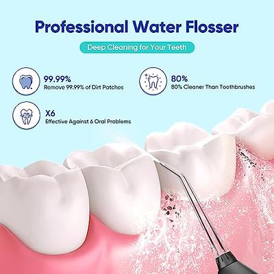 MySmile Powerful Cordless Water Dental Flosser, Portable Oral Irrigator with OLED Display 5 Modes 8 Replaceable Jet Tips, Black