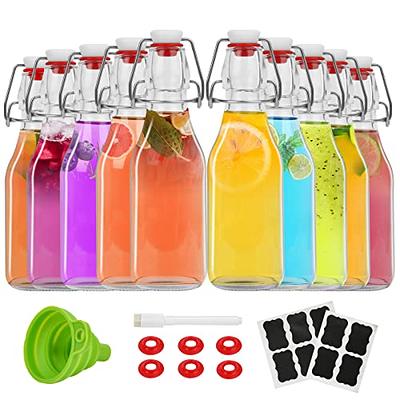 TOMNK 16 Pack 16oz Glass Juice Bottles with Lids and Straws Travel