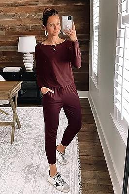 PRETTYGARDEN Women's Casual Long Sleeve Jumpsuit Crewneck One Off Shoulder  Elast