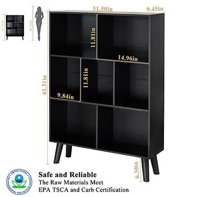 YAHARBO Black Bookshelf,3 Tier Modern Bookcase with Legs,Bookshelves Wood  Storage Shelf,Rustic Open Book Shelves Cube Organizer,Free Standing Short