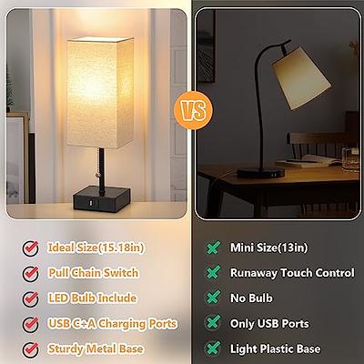  GGOYING Set of 2 Bedside Table Lamp, Pull Chain Table Lamp with  USB C+A Charging Ports, 2700K LED Bulb, Fabric Linen Lampshade, Nightstand  Lamp for End Table Livingroom Bedroom Office Guestroom 