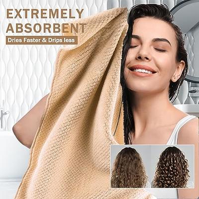 Large Microfiber Hair Towel Wrap for Women, Anti Frizz Hair Drying Towel  with Elastic Strap, Fast Drying Hair Turbans for Wet Hair, Long, Thick,  Curly Hair, Super Soft Hair Wrap Towels Dark