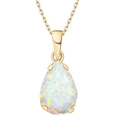 PAVOI 14K White Gold Plated Round Created Blue Opal Necklace