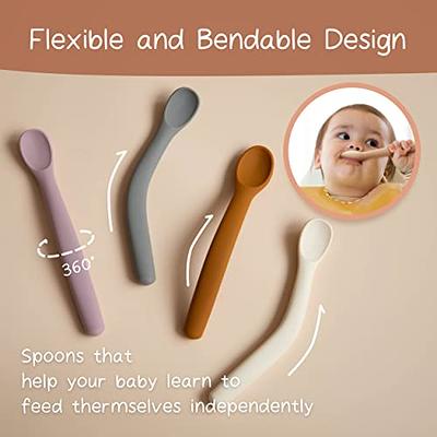 Baby Spoons And Forks Feeding Set, Soft Silicone Tip Heat