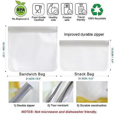 SPLF Dishwasher Safe Reusable Storage Bags, Reusable Sandwich Bags,  Reusable Snack Bags, Reusable Gallon Bags, BPA Free Freezer Safe Leakproof  Silicone and Plastic Free Lunch Bags Food Storage - SPLF