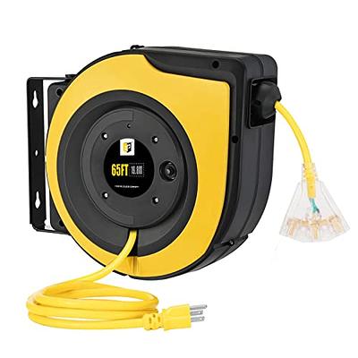 EP Retractable Extension Cord Reel,65 Feet 12 AWG/3C SJTOW Heavy Duty Power  Cord,15 AMP Circuit Breaker, 3-Lighted Triple Outlets,Ceiling or Wall Mount  Use Indoor/Outdoor, Yellow - Yahoo Shopping