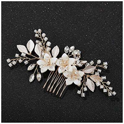 Wedding Hair Comb Silver Rhinestones Opal Crystal Vintage Bridal