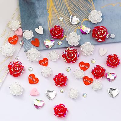 Valentines White Rose Flower Nail Charms 3D Floral Nail Art Charms  Decoration AB Crystal Heart Nail Rhinestones Sparkly Flat Back Gems Jewels  Diamond