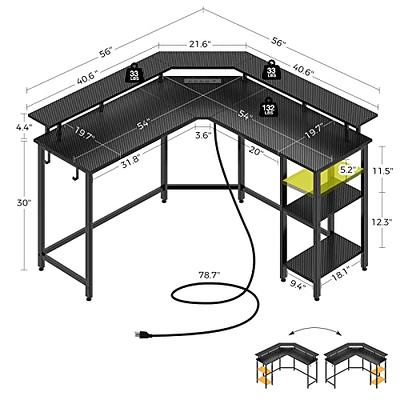 56 L Shaped Gaming Desk with LED Lights & Power Outlets, Reversible  Computer Desk with Full Monitor Stand & Storage Shelves, Ergonomic Home  Office