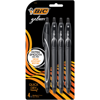 BIC® Gelocity Quick-Dry Retractable Gel Pens, Medium Point, 0.7 mm, Black  Barrel, Black Ink, Pack Of 4 Pens - Yahoo Shopping