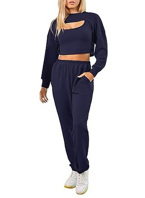 Women's Casual Solid Long Sleeve Suits Button Coat High Waist Long Pant Two  Piece Set Fall Fashion Women Black XX-Large