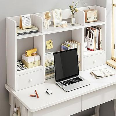 2 Tier Desktop Bookcase for Computer Desk,Wood Countertop Hutch