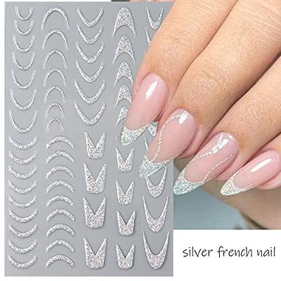 3D Nail Stickers Reflective Glitter Gold Silver Line French Tips Nail Art  Decals