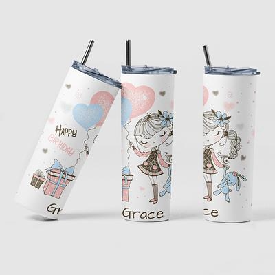 unicorn Personalized Stainless Steel 20oz. Tumbler with metal straw.