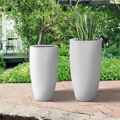 PLANTARA 24 H Concrete Tall Solid White Planter, Large Outdoor Plant Pot, Modern Tapered Flower Pot for Garden