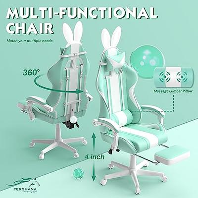 Gaming Chair Fabric with Pocket Spring Cushion, Massage Game Chair Cloth  with Headrest, Ergonomic Computer Chair with Footrest 290LBS, Light Grey