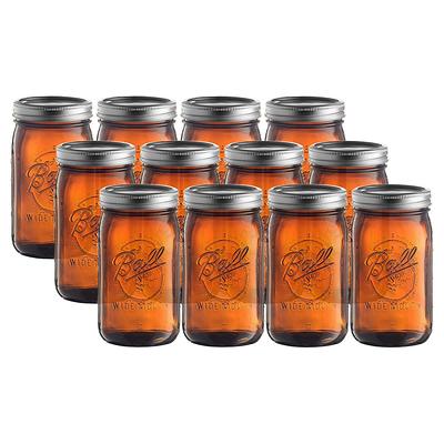 Choice 32 oz. Quart Wide Mouth Glass Canning / Mason Jar with Silver Metal  Lid and Band - 12/Pack