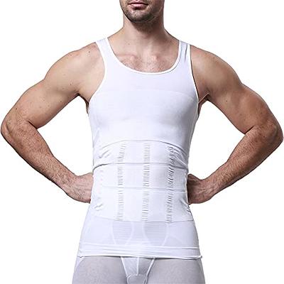 GKVK Mens Slimming Body Shaper Vest Shirt Abs Abdomen Slim, White