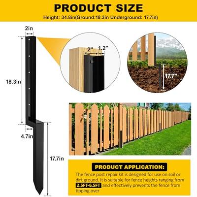 Heavy Duty Steel Fence Post Repair Stakes, Anchor Ground Spike, for Repair  Tilted/Broken Wood Fence Post (1 Pack/Black）