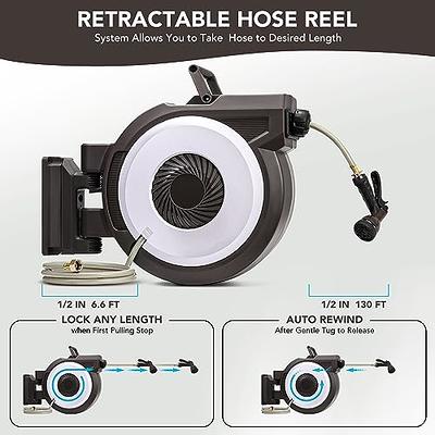 VEVOR Retractable Hose Reel, 115 ft x 1/2 inch, 180° Swivel Bracket  Wall-Mounted, Garden Water Hose Reel with 9-Pattern Nozzle, Automatic  Rewind, Lock