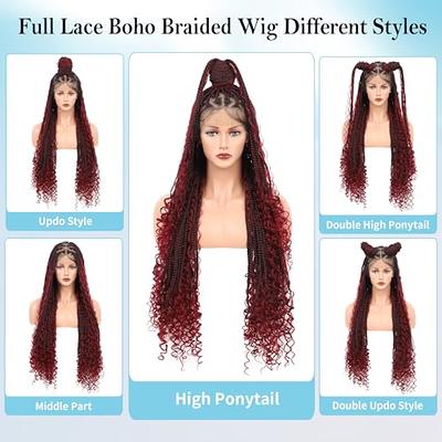 Olymei Boho Box Braids Wig Triangle Knotless Braided Wigs for Women Boho Braids  Wig Braided Wigs with Boho Curls Braided Lace Wig Full Double Lace Front  Braided Wig 36(Burgundy) - Yahoo Shopping
