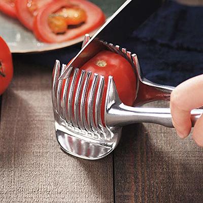 Stainless Steel Vegetable Holder Tomato Slicer Meat Slicer Kitchen Utensil  Holder Cutter Cutting Kitchen Gadget Onion Peeler