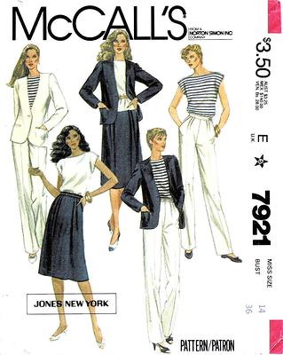 1980S Misses Jacket Top Skirt Pants Jones New York Mccalls 7921