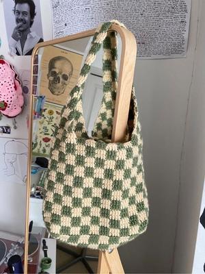 Checkered Crochet Shoulder Bag