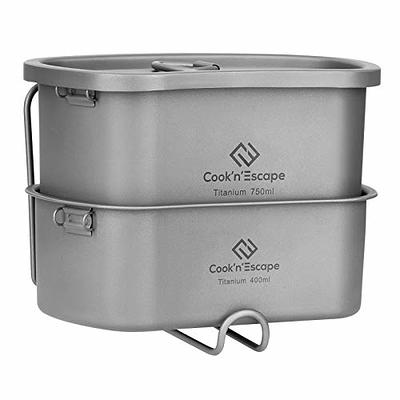 COOK'N'ESCAPE Titanium Camping Cooking Pot, Camping Cookware Set with Folding Handle,Compact Frying Pan Open Over Fire Cooking for Outdoor