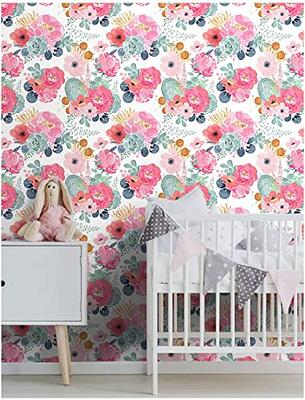 Pink And Navy Floral Wallpaper, Removable Wallpaper, Peel And Stick  Wallpaper, Adhesive Wallpaper