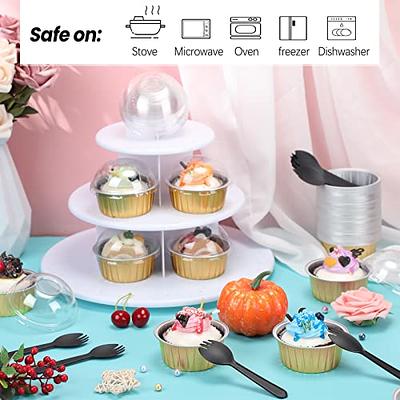 50pcs Foil Cupcake Liners with Lids Round Aluminum Muffin Cake