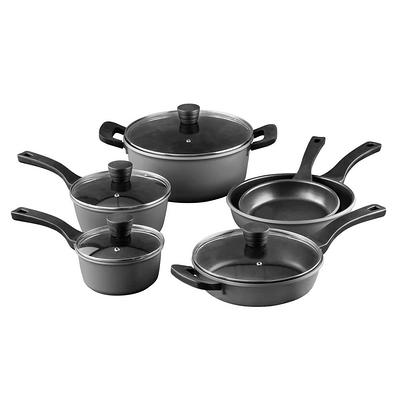 Eatex 39-Piece Nonstick Black Steel Bakeware Set with Red Utensil and Silicone Handles