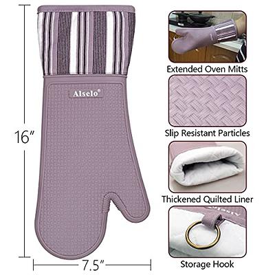 Rorecay Extra Long Oven Mitts and Pot Holders Sets: Heat  Resistant Silicone Mittens with Mini Gloves Hot Pads Potholders for Kitchen  Baking Cooking, Quilted Liner, Black, Pack of 6 : Home