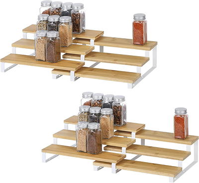 High Quality Bamboo 3-Tier Spice Rack Countertop Seasoning Organizer  Cabinet Pantry Shelf Space Saver Kitchen Step Shelf