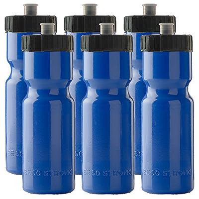 White Water Bottles with Push Cap 20 oz. Set of 10, Bulk Pack - Reusable,  Squeezable Bottles - White Blue