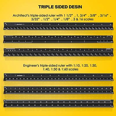 12 Inch Architectural Scale Ruler, Aluminum Metal Engineers Triangle  Drafting Ruler Imperial Measurements Architectural Black Triangular Ruler  for Architects, Engineers, Students and Draftsman - Yahoo Shopping