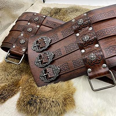 JAOYU Mens Medieval Belt Embossed Brown Viking Leather Belt