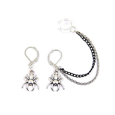 Vintage Goth Gothic Spider Knife Blade Dangle Drop Earrings For