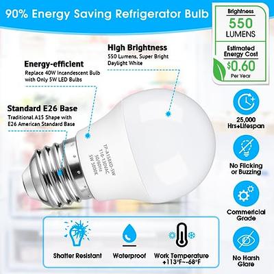 Maylaywood LED Refrigerator Light Bulb, 40 Watt Equivalent A15