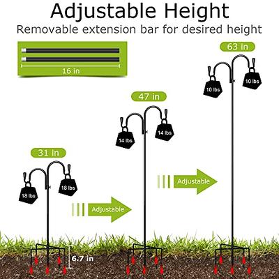 Adjustable Double Shepherds Hook 63 inch Tall Heavy Duty Hanging Stakes Two Sided Garden Pole