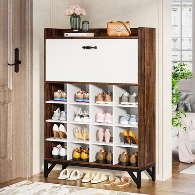 3-Tier Wood Shoe Rack Shoe Bench Freestanding Boots Organizer