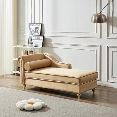 Iroomy Button-Tufted Chaise Lounge Indoor with Solid Wood Legs & Support  Pillow, Upholstered Chaise Lounge Chair for Bedroom Living Room Office
