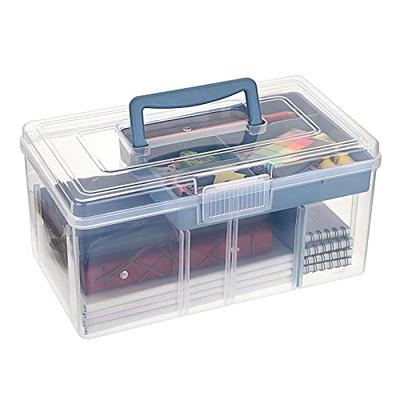 Sterilite Stack and Carry 3 Layer Handle Box and Tray, Plastic Small  Storage Container with Latch Lid, Organize Crafts, Clear with Blue Tray,  12-Pack