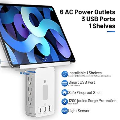 BN-LINK 3 Outlet Wall Mount Surge Protector Adapter with 3 USB Charging Ports 4.2A - White