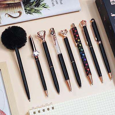 Youmi 8 Pcs Retractable Ballpoint Pen,Pretty Bling Metal Writing Pens,Black Ink Medium Point 1.0 mm Gift Pens, Cute Journaling Pens Office Supplies