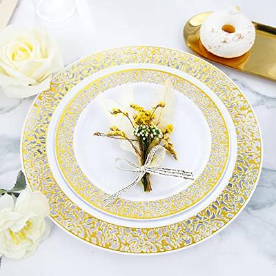 200pc Gold Plastic Plates - 100 Dinner Plates & 100 Salad Plates